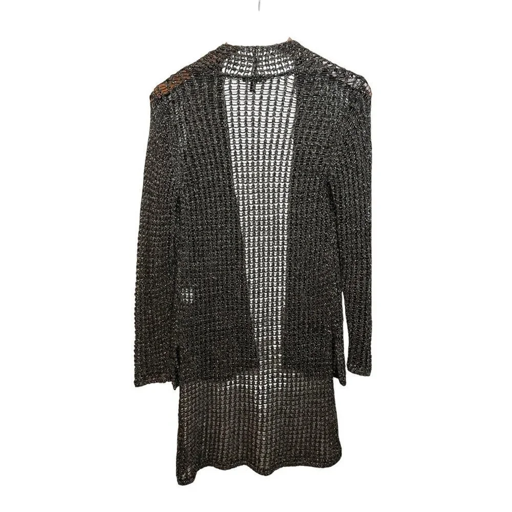 Eileen Fisher Open Knit Metallic Cardigan Sweater Duster Lightweight Long Sleeve